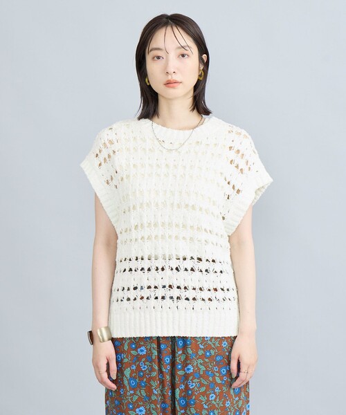 coen（コーエン）の「テープヤーン透かし編みベスト（ベスト・レディース・ブラック/オフホワイト・FREE）」の11枚目の写真