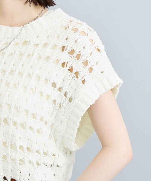 coen（コーエン）の「テープヤーン透かし編みベスト（ベスト・レディース・ブラック/オフホワイト・FREE）」の7枚目の写真