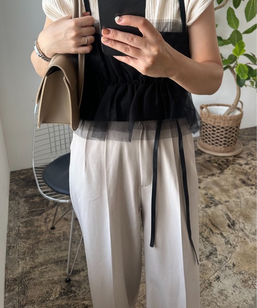 Amiur(エミレ)の「waist accent straight pants / ウエストアクセントストレートパンツ(スラックス・レディース・ベージュ/アイボリー/ブラック・FREE)」の6枚目の写真