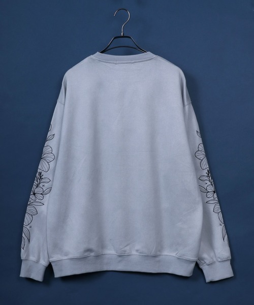 ANPAS（アンパス）の「Faux Suede Flower Embroidery  Sweatshirt/フラワー刺繍 袖刺繍 オーバーサイズ フェイクスエード トレーナー スウェット（スウェット・メンズ・ライトグレー/チャコール/ブルー・M/L）」の5枚目の写真