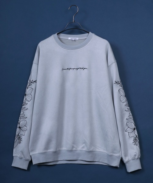 ANPAS（アンパス）の「Faux Suede Flower Embroidery  Sweatshirt/フラワー刺繍 袖刺繍 オーバーサイズ フェイクスエード トレーナー スウェット（スウェット・メンズ・ライトグレー/チャコール/ブルー・M/L）」の12枚目の写真