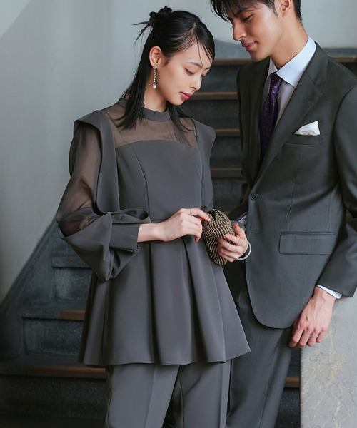 美品★着画見本あり★ペプラム セットアップ パンツ 結婚式　仕事着 美品☆着画見本あり☆ペプラム セットアップ パンツ 結婚式 仕事