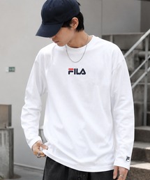 FILA（フィラ）の「FILA/フィラ ワンポイント ブランド ロゴ 刺繍 胸ポケット付き クルーネック 長袖 Tシャツ（Tシャツ/カットソー）」