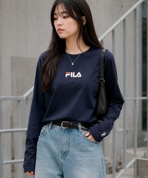 FILA（フィラ）の「FILA/フィラ ワンポイント ブランド ロゴ 刺繍 胸ポケット付き クルーネック 長袖 Tシャツ（Tシャツ/カットソー）」