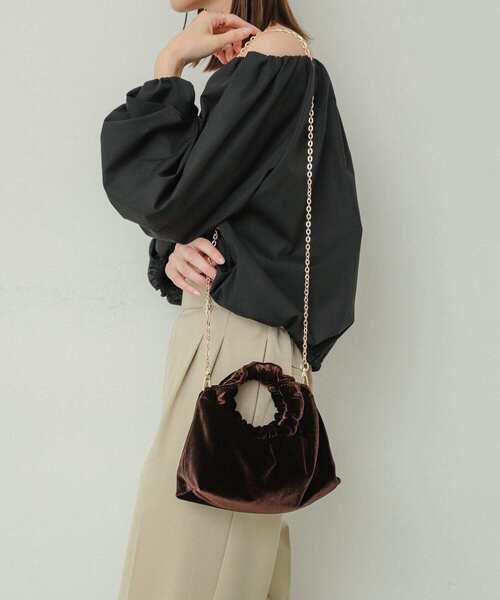 SENSE OF PLACE by URBAN RESEARCH（センスオブプレイスバイアーバンリサーチ）の「ベロアバッグ（ハンドバッグ・レディース・マスタード/パープル/ブラウン・ONE）」の5枚目の写真