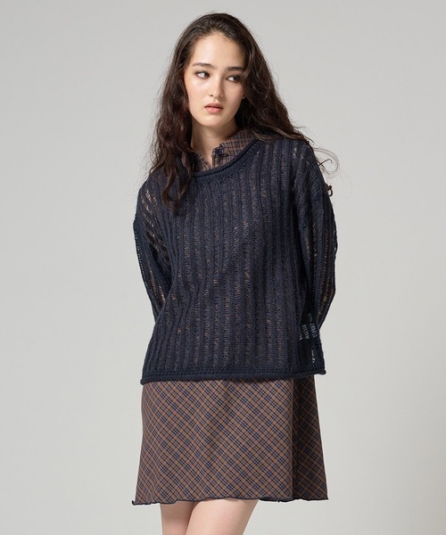 TINA：JOJUN（ティーナジョジュン）の「ルーズ ニットプルオーバー TINA：JOJUN（ニット/セーター・レディース・パープル/イエロー×グリーン/ブラック系その他/ライトオリーブ・M）」の2枚目の写真