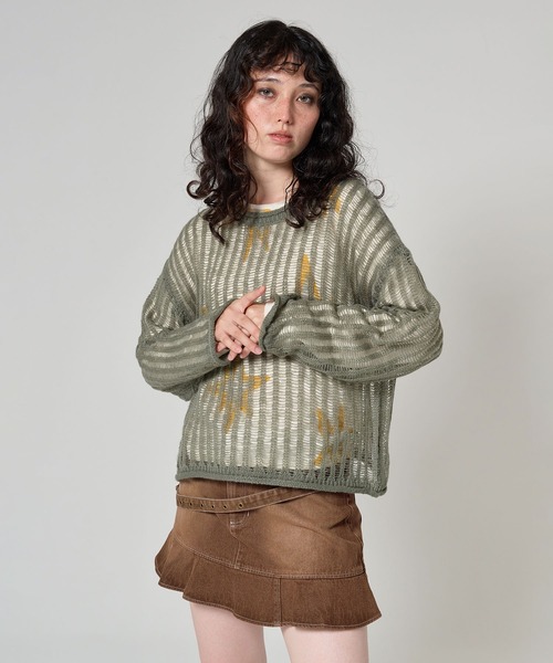 TINA：JOJUN（ティーナジョジュン）の「ルーズ ニットプルオーバー TINA：JOJUN（ニット/セーター・レディース・パープル/イエロー×グリーン/ブラック系その他/ライトオリーブ・M）」の3枚目の写真