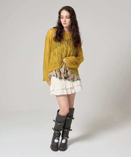 TINA：JOJUN（ティーナジョジュン）の「ルーズ ニットプルオーバー TINA：JOJUN（ニット/セーター・レディース・パープル/イエロー×グリーン/ブラック系その他/ライトオリーブ・M）」の5枚目の写真