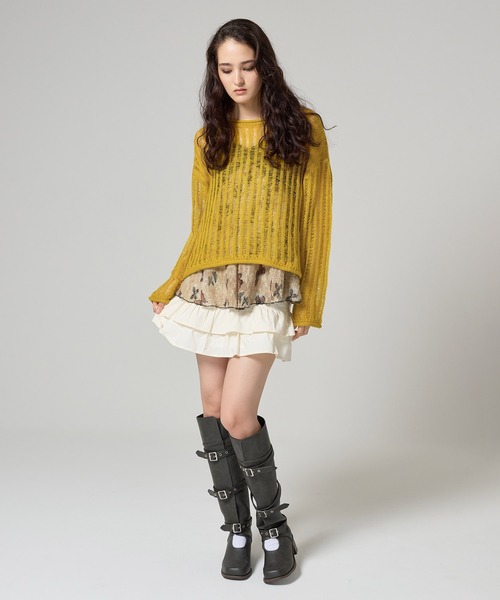 TINA：JOJUN（ティーナジョジュン）の「ルーズ ニットプルオーバー TINA：JOJUN（ニット/セーター・レディース・パープル/イエロー×グリーン/ブラック系その他/ライトオリーブ・M）」の6枚目の写真