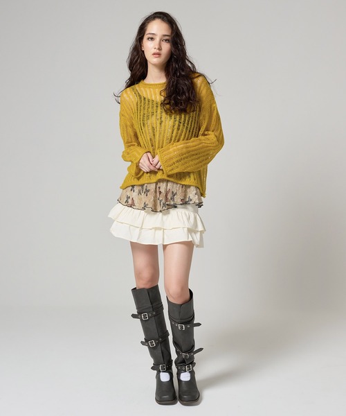 TINA：JOJUN（ティーナジョジュン）の「ルーズ ニットプルオーバー TINA：JOJUN（ニット/セーター・レディース・パープル/イエロー×グリーン/ブラック系その他/ライトオリーブ・M）」の7枚目の写真