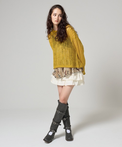 TINA：JOJUN（ティーナジョジュン）の「ルーズ ニットプルオーバー TINA：JOJUN（ニット/セーター・レディース・パープル/イエロー×グリーン/ブラック系その他/ライトオリーブ・M）」の9枚目の写真