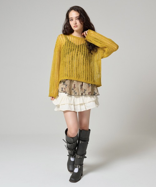 TINA：JOJUN（ティーナジョジュン）の「ルーズ ニットプルオーバー TINA：JOJUN（ニット/セーター・レディース・パープル/イエロー×グリーン/ブラック系その他/ライトオリーブ・M）」の10枚目の写真