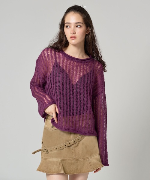 TINA：JOJUN（ティーナジョジュン）の「ルーズ ニットプルオーバー TINA：JOJUN（ニット/セーター・レディース・パープル/イエロー×グリーン/ブラック系その他/ライトオリーブ・M）」の13枚目の写真