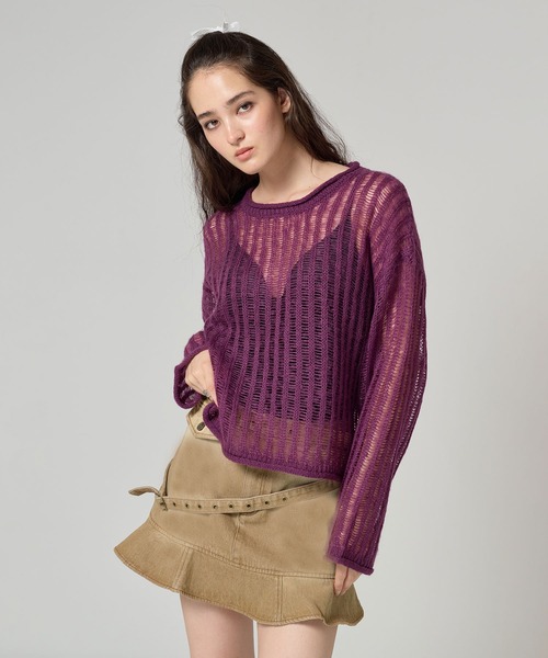 TINA：JOJUN（ティーナジョジュン）の「ルーズ ニットプルオーバー TINA：JOJUN（ニット/セーター・レディース・パープル/イエロー×グリーン/ブラック系その他/ライトオリーブ・M）」の14枚目の写真