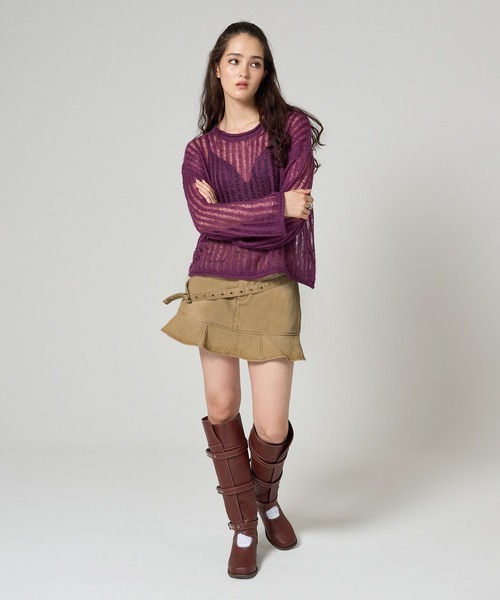 TINA：JOJUN（ティーナジョジュン）の「ルーズ ニットプルオーバー TINA：JOJUN（ニット/セーター・レディース・パープル/イエロー×グリーン/ブラック系その他/ライトオリーブ・M）」の15枚目の写真