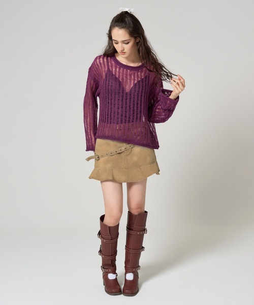 TINA：JOJUN（ティーナジョジュン）の「ルーズ ニットプルオーバー TINA：JOJUN（ニット/セーター・レディース・パープル/イエロー×グリーン/ブラック系その他/ライトオリーブ・M）」の17枚目の写真