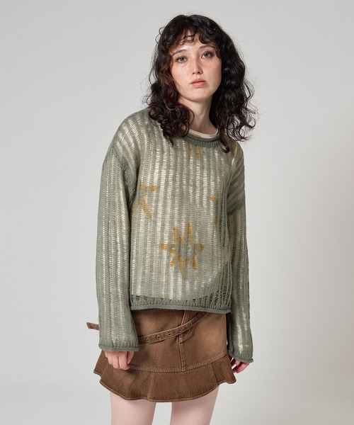 TINA：JOJUN（ティーナジョジュン）の「ルーズ ニットプルオーバー TINA：JOJUN（ニット/セーター・レディース・パープル/イエロー×グリーン/ブラック系その他/ライトオリーブ・M）」の18枚目の写真