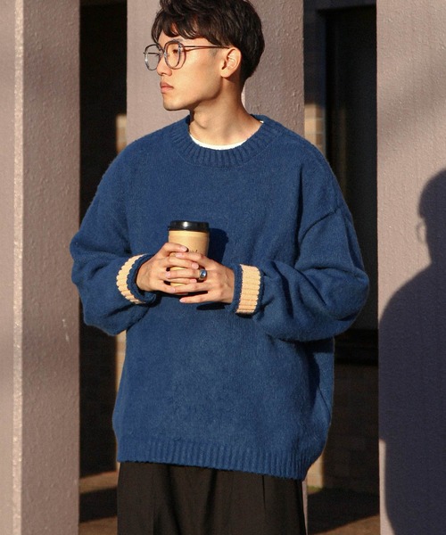 ZIP FIVE（ジップファイブ）の「【ZIP FIVE】 5G モヘアライク 2WAY カフス ルーズシルエット 長袖 クルー ニット セーター（ニット/セーター・メンズ・ブラウン/ブルー/アイボリー/ブラック・MEDIUM/LARGE）」の4枚目の写真
