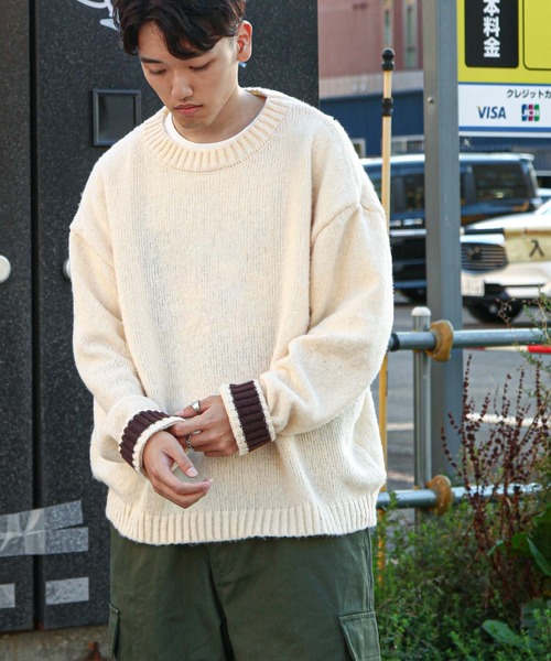 ZIP FIVE（ジップファイブ）の「【ZIP FIVE】 5G モヘアライク 2WAY カフス ルーズシルエット 長袖 クルー ニット セーター（ニット/セーター・メンズ・ブラウン/ブルー/アイボリー/ブラック・MEDIUM/LARGE）」の2枚目の写真