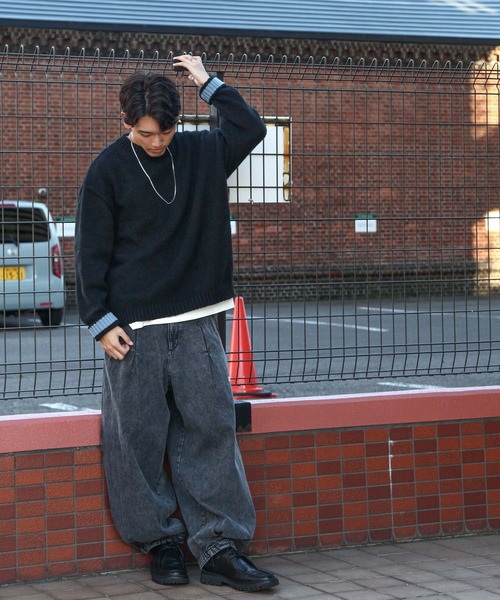 ZIP FIVE（ジップファイブ）の「【ZIP FIVE】 5G モヘアライク 2WAY カフス ルーズシルエット 長袖 クルー ニット セーター（ニット/セーター・メンズ・ブラウン/ブルー/アイボリー/ブラック・MEDIUM/LARGE）」の15枚目の写真