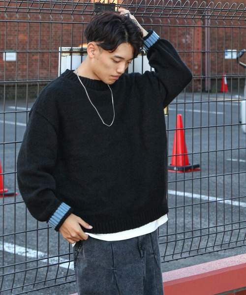 ZIP FIVE（ジップファイブ）の「【ZIP FIVE】 5G モヘアライク 2WAY カフス ルーズシルエット 長袖 クルー ニット セーター（ニット/セーター・メンズ・ブラウン/ブルー/アイボリー/ブラック・MEDIUM/LARGE）」の12枚目の写真