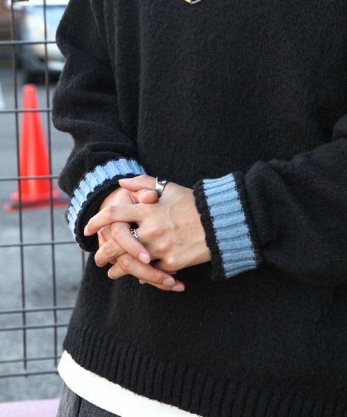 ZIP FIVE（ジップファイブ）の「【ZIP FIVE】 5G モヘアライク 2WAY カフス ルーズシルエット 長袖 クルー ニット セーター（ニット/セーター・メンズ・ブラウン/ブルー/アイボリー/ブラック・MEDIUM/LARGE）」の11枚目の写真