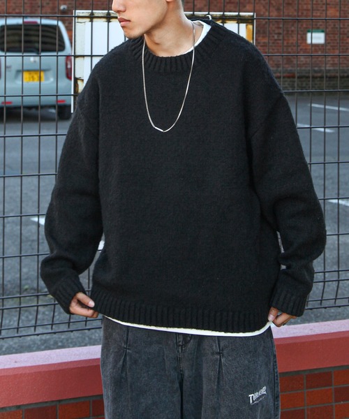 ZIP FIVE（ジップファイブ）の「【ZIP FIVE】 5G モヘアライク 2WAY カフス ルーズシルエット 長袖 クルー ニット セーター（ニット/セーター・メンズ・ブラウン/ブルー/アイボリー/ブラック・MEDIUM/LARGE）」の17枚目の写真