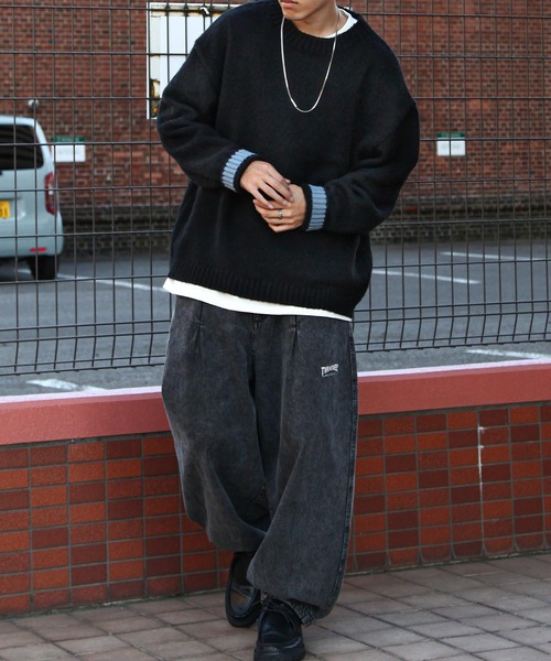 ZIP FIVE（ジップファイブ）の「【ZIP FIVE】 5G モヘアライク 2WAY カフス ルーズシルエット 長袖 クルー ニット セーター（ニット/セーター・メンズ・ブラウン/ブルー/アイボリー/ブラック・MEDIUM/LARGE）」の14枚目の写真