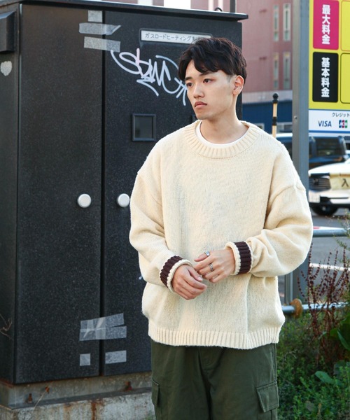 ZIP FIVE（ジップファイブ）の「【ZIP FIVE】 5G モヘアライク 2WAY カフス ルーズシルエット 長袖 クルー ニット セーター（ニット/セーター・メンズ・ブラウン/ブルー/アイボリー/ブラック・MEDIUM/LARGE）」の6枚目の写真