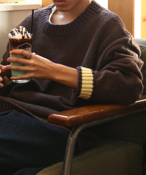 ZIP FIVE（ジップファイブ）の「【ZIP FIVE】 5G モヘアライク 2WAY カフス ルーズシルエット 長袖 クルー ニット セーター（ニット/セーター・メンズ・ブラウン/ブルー/アイボリー/ブラック・MEDIUM/LARGE）」の22枚目の写真