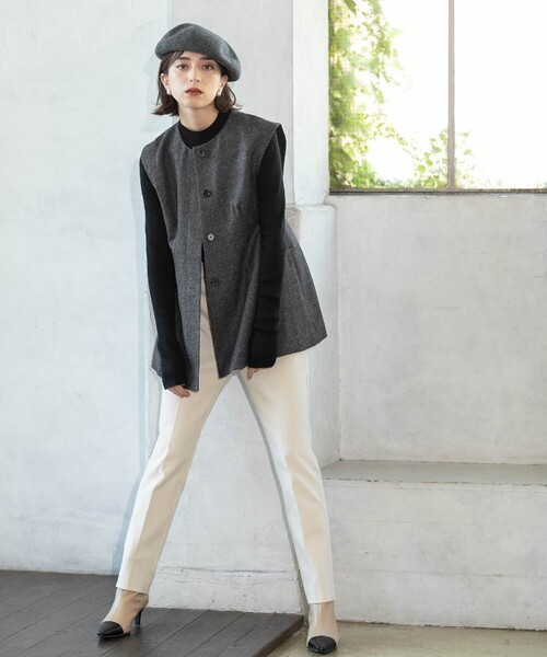 OPAQUE.CLIP（オペークドットクリップ）の「◆ウールライクペプラムジレ【洗濯機洗い可】（ベスト・レディース・チャコール/ベージュ系9/ライトベージュ・42/40/38）」の21枚目の写真