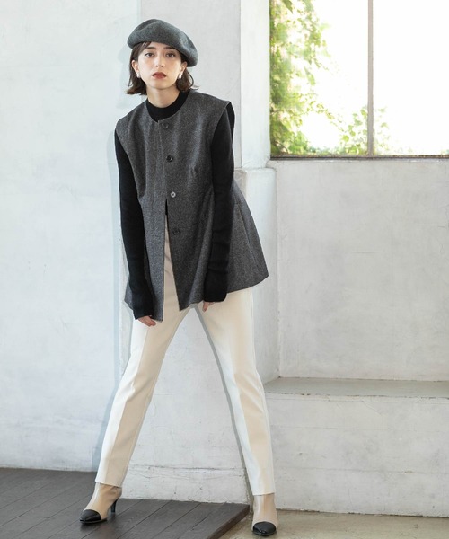 OPAQUE.CLIP（オペークドットクリップ）の「◆ウールライクペプラムジレ【洗濯機洗い可】（ベスト・レディース・チャコール/ベージュ系9/ライトベージュ・42/40/38）」の10枚目の写真