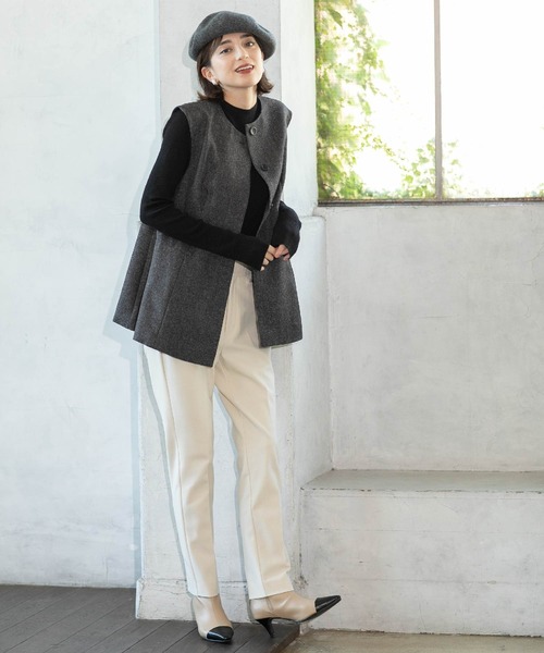 OPAQUE.CLIP（オペークドットクリップ）の「◆ウールライクペプラムジレ【洗濯機洗い可】（ベスト・レディース・チャコール/ベージュ系9/ライトベージュ・42/40/38）」の11枚目の写真