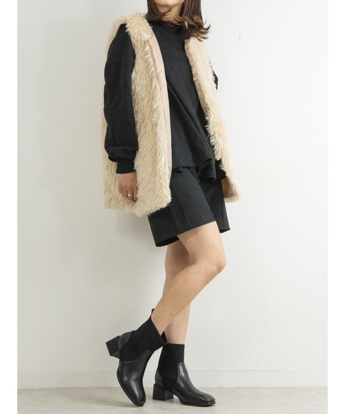 Fabby fabby（ファビィーファビィー）の「ニットリブショートブーツ（ブーツ・レディース・ライトベージュ/キャメル/ブラック・SMALL/MEDIUM/LARGE）」の11枚目の写真