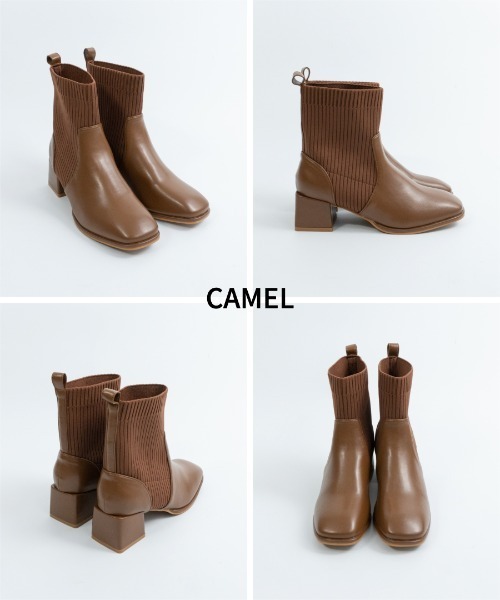 Fabby fabby（ファビィーファビィー）の「ニットリブショートブーツ（ブーツ・レディース・ライトベージュ/キャメル/ブラック・SMALL/MEDIUM/LARGE）」の4枚目の写真