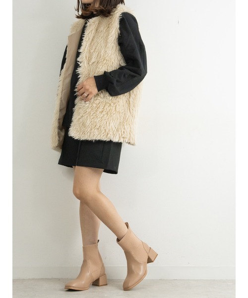 Fabby fabby（ファビィーファビィー）の「ニットリブショートブーツ（ブーツ・レディース・ライトベージュ/キャメル/ブラック・SMALL/MEDIUM/LARGE）」の9枚目の写真