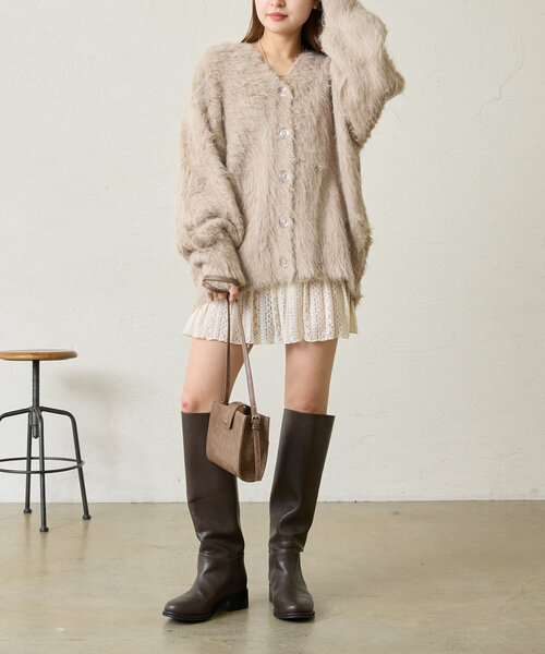 mline（エムライン）の「[mline]シャギーロングカーディガン（カーディガン/ボレロ・レディース・ピンク/ブルー/チャコールグレー/アイボリー/ベージュ・FREE）」の6枚目の写真