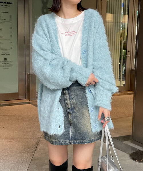 mline（エムライン）の「[mline]シャギーロングカーディガン（カーディガン/ボレロ・レディース・ピンク/ブルー/チャコールグレー/アイボリー/ベージュ・FREE）」の11枚目の写真