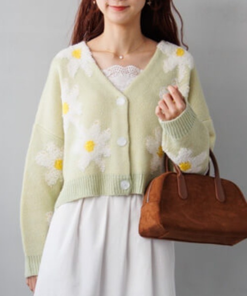 flower（フラワー）の「プレイフルフラワーニット（ニット/セーター・レディース・ミント/ピンク/グレー・FREE）」の3枚目の写真