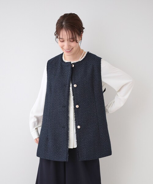 SHOO・LA・RUE（シューラルー）の「【セレモニーからデイリーまで】フリンジ ツイードジレ（ベスト・レディース・アイボリー系3/ネイビー系3・04/03/02/01/05）」の13枚目の写真