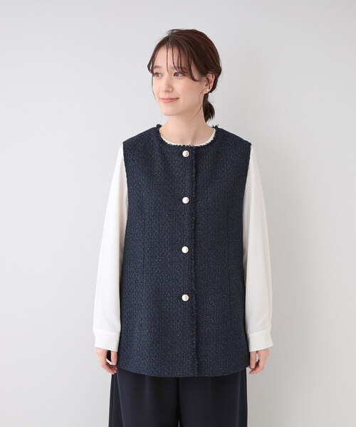 SHOO・LA・RUE（シューラルー）の「【セレモニーからデイリーまで】フリンジ ツイードジレ（ベスト・レディース・アイボリー系3/ネイビー系3・04/03/02/01/05）」の17枚目の写真
