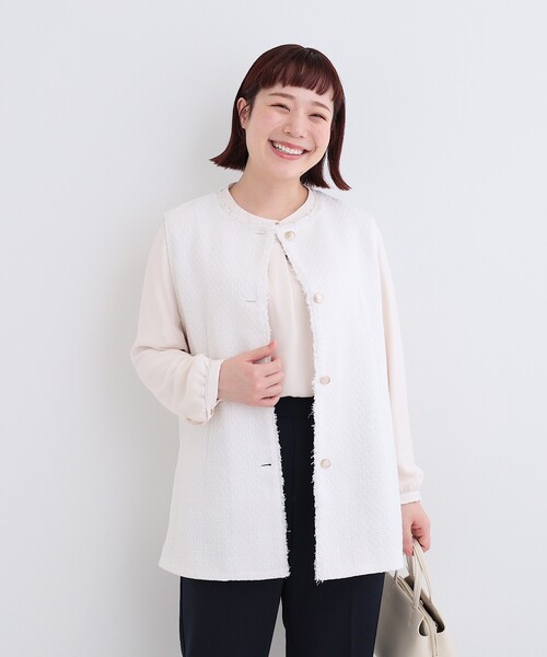 SHOO・LA・RUE（シューラルー）の「【セレモニーからデイリーまで】フリンジ ツイードジレ（ベスト・レディース・アイボリー系3/ネイビー系3・04/03/02/01/05）」の6枚目の写真