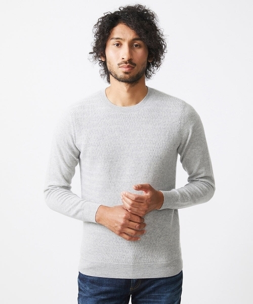 MICHEL KLEIN HOMME (ミッシェルクランオム)の「ウェーブ柄カシミヤクルーネックニット(ニット/セーター・メンズ・ライトグレー/ブラック・MEDIUM/LARGE/X-LARGE)」の2枚目の写真