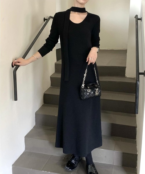 aimoha(アイモハ)の「ボウタイニットワンピース(ワンピース・レディース・グレー/ブラック・FREE)」の6枚目の写真