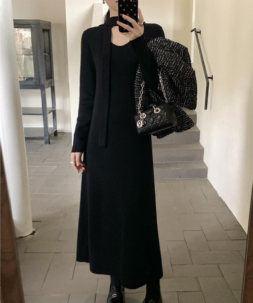 aimoha(アイモハ)の「ボウタイニットワンピース(ワンピース・レディース・グレー/ブラック・FREE)」の7枚目の写真