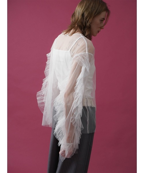 :ETHROF（イーサオブ）の「FRILL TULLE TOPS（シャツ/ブラウス・レディース・オフホワイト/ブラック・MEDIUM）」の14枚目の写真