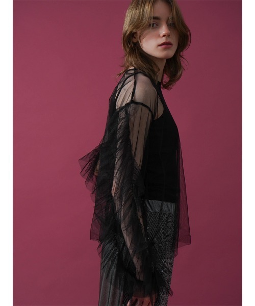 :ETHROF（イーサオブ）の「FRILL TULLE TOPS（シャツ/ブラウス・レディース・オフホワイト/ブラック・MEDIUM）」の19枚目の写真