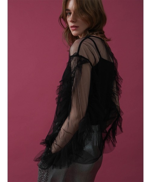 :ETHROF（イーサオブ）の「FRILL TULLE TOPS（シャツ/ブラウス・レディース・オフホワイト/ブラック・MEDIUM）」の21枚目の写真