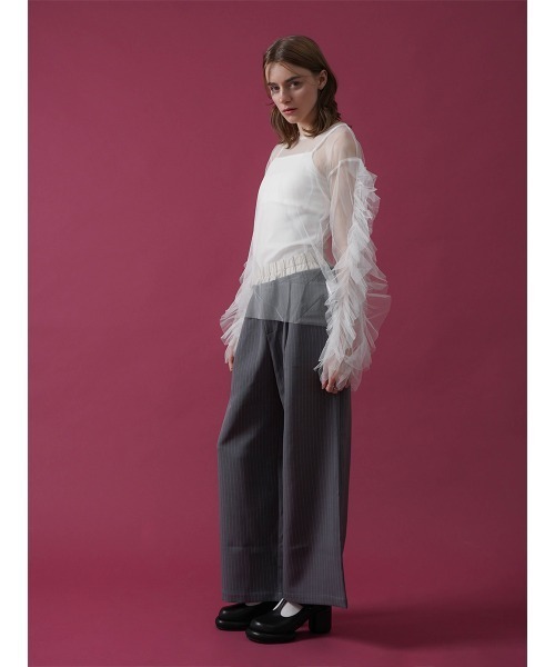 :ETHROF（イーサオブ）の「FRILL TULLE TOPS（シャツ/ブラウス・レディース・オフホワイト/ブラック・MEDIUM）」の17枚目の写真