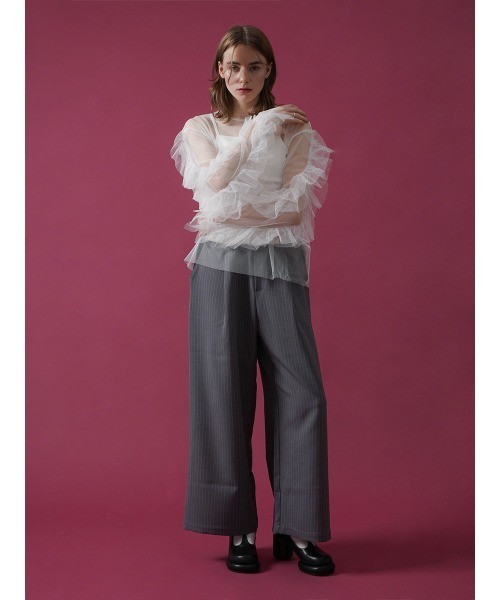 :ETHROF（イーサオブ）の「FRILL TULLE TOPS（シャツ/ブラウス・レディース・オフホワイト/ブラック・MEDIUM）」の18枚目の写真